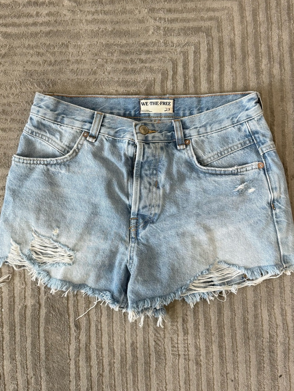 Free People Light Blue Distressed Denim Shorts